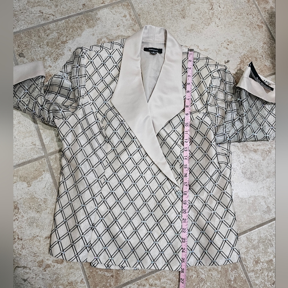 R&M Richards Beige Satin Blazer Womens 18 Vintage Glam Diamond Pattern 80s Chic - Picture 6 of 8